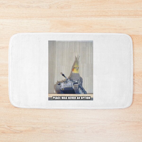 Item preview, Cockatiel on tank - "Peace was never an option" meme designed and sold by TheSmartChicken.