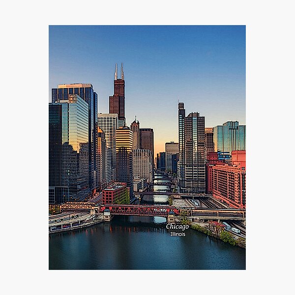 Chicago, Illinois, US - Chicago Skyline & Chicago River Photographic Print
