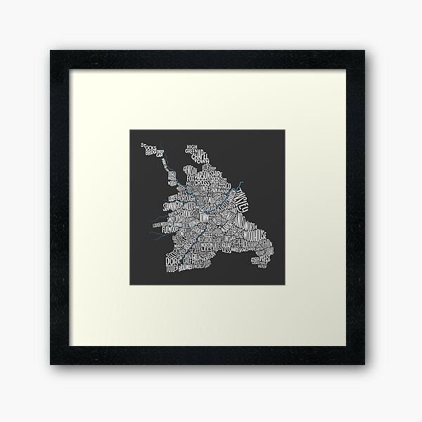 Item preview, Sheffield suburb word map - CARDS, PRINTS, POSTERS. White text. designed and sold by pualv.