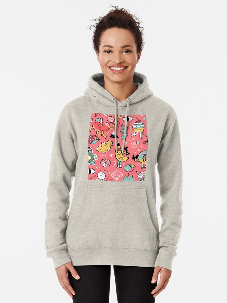 Alternate view of Funny crazy avocado, banana, ice cream, apple, cat, cupcake. Fitness food. Pullover Hoodie