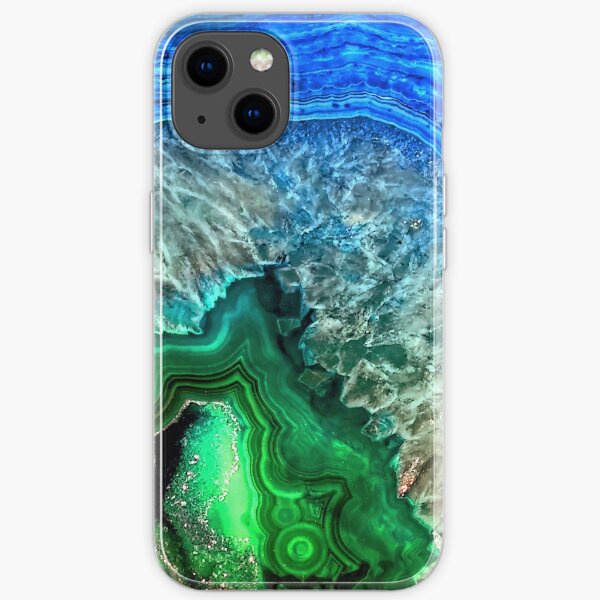Green and Blue Faux Agate Mineral Gemstone iPhone Soft Case