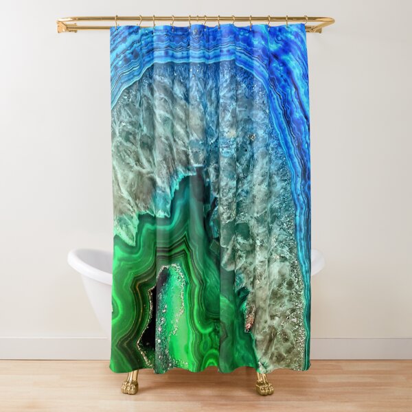 Green and Blue Agate Mineral Gemstone Shower Curtain