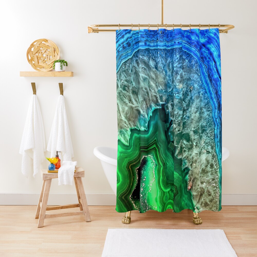 Green and Blue Agate Mineral Gemstone Shower Curtain