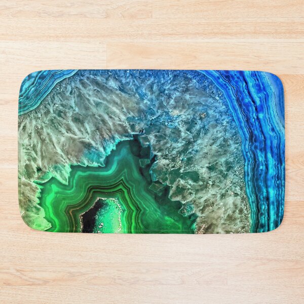 Green and Blue Faux Agate Mineral Gemstone Bath Mat