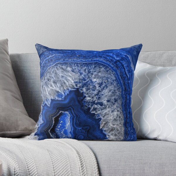 Ocean Blue Agate Mineral Gemstone Throw Pillow