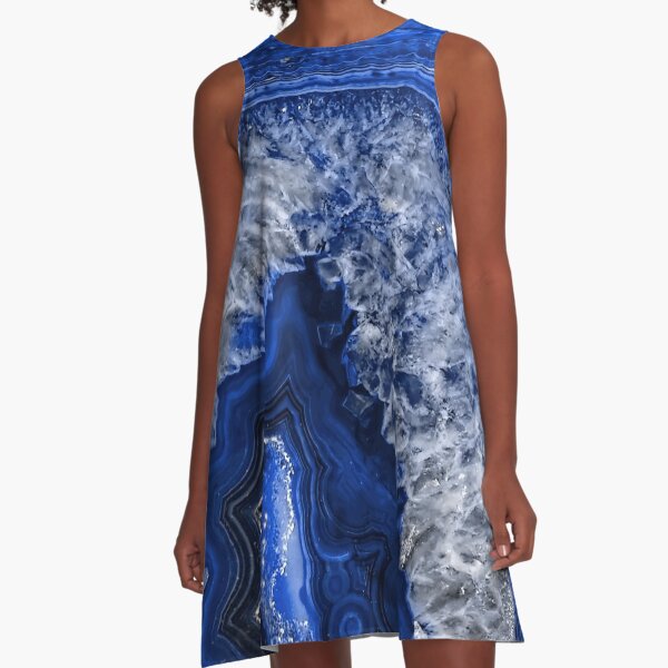 Ocean Blue Agate Mineral Gemstone A-Line Dress