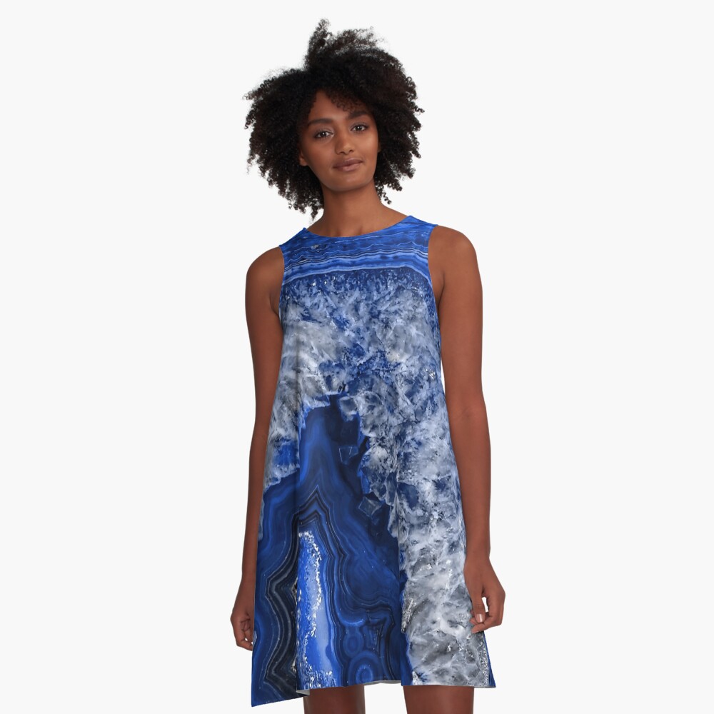 Ocean Blue Agate Mineral Gemstone A-Line Dress