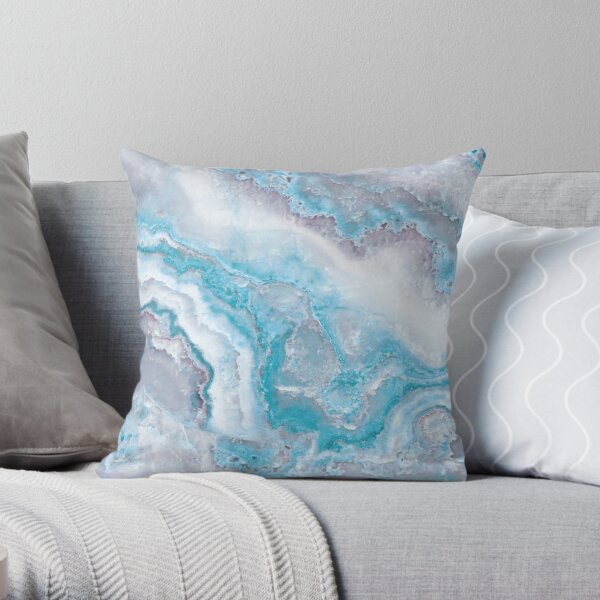 Luxury Mermaid Blue Faux Agate Marble Geode Gem Throw Pillow