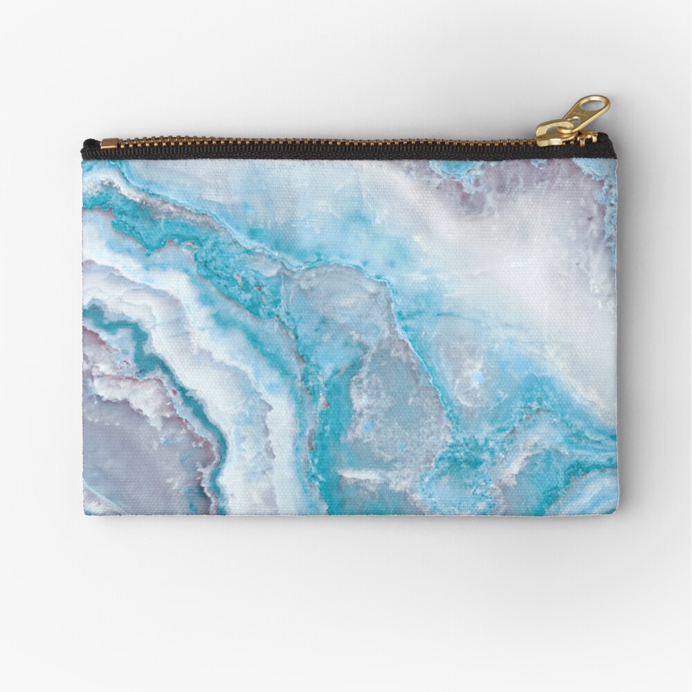 Luxury Mermaid Blue Agate Marble Geode Gem Zipper Pouch