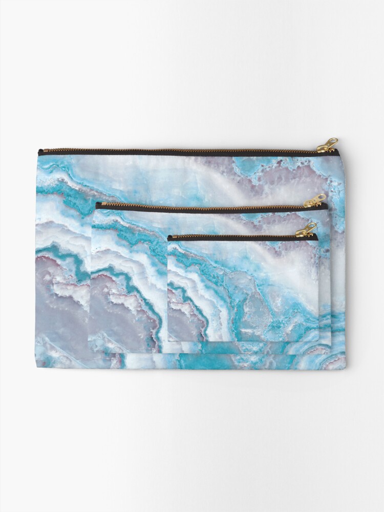 Alternate view of Luxury Mermaid Blue Agate Marble Geode Gem Zipper Pouch