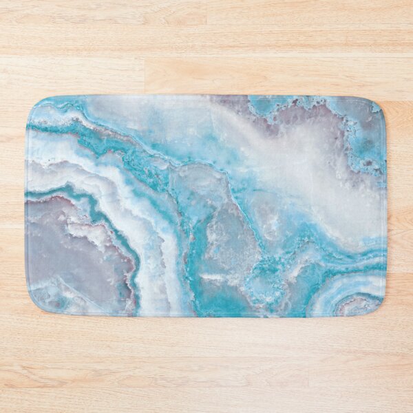 Luxury Mermaid Blue Faux Agate Marble Geode Gem Bath Mat