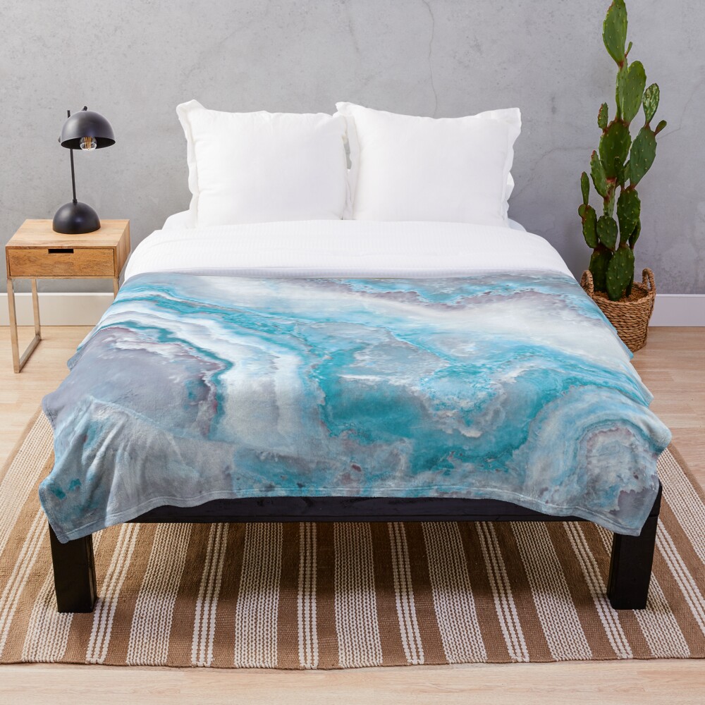 Luxury Mermaid Blue Agate Marble Geode Gem Throw Blanket