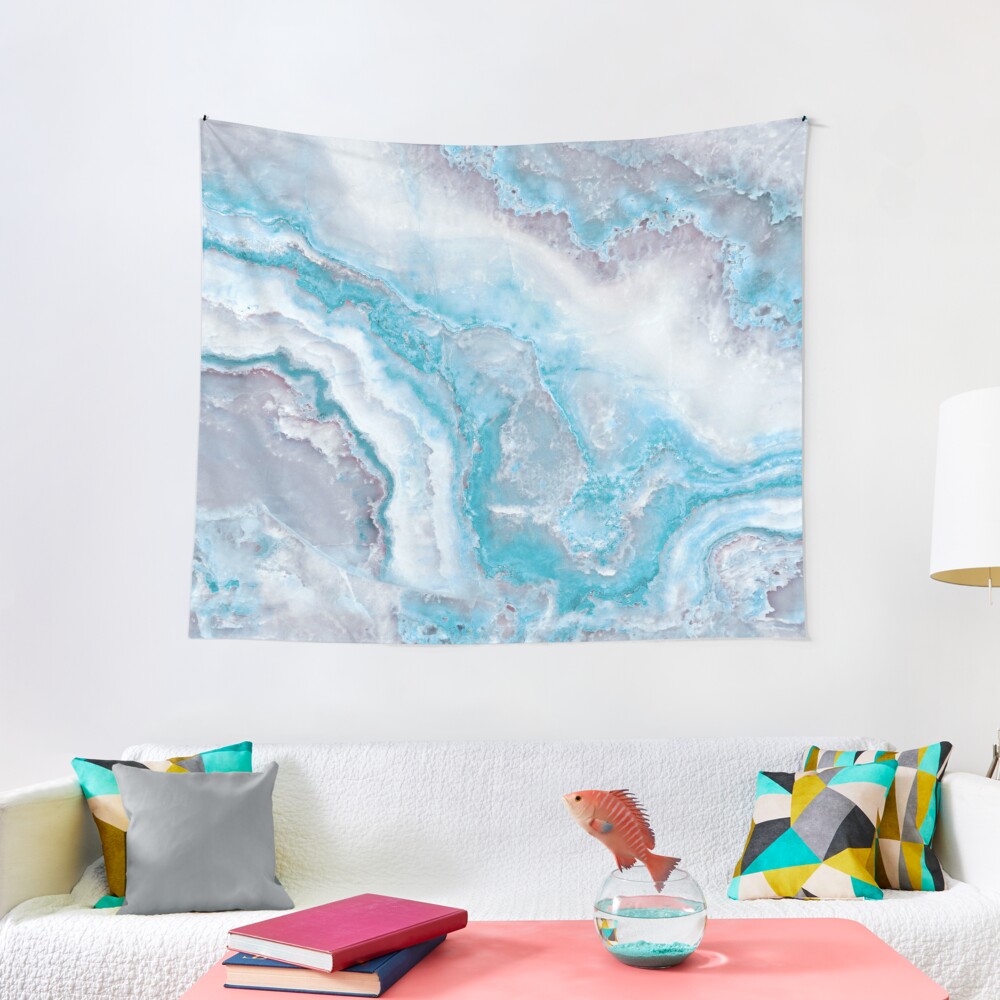 Luxury Mermaid Blue Faux Agate Marble Geode Gem Tapestry