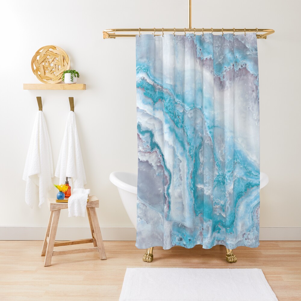 Luxury Mermaid Blue Faux Agate Marble Geode Gem Shower Curtain