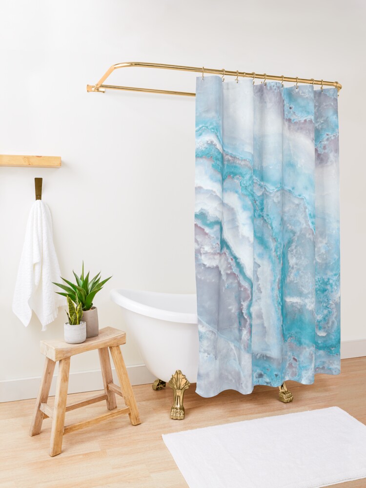 Alternate view of Luxury Mermaid Blue Faux Agate Marble Geode Gem Shower Curtain
