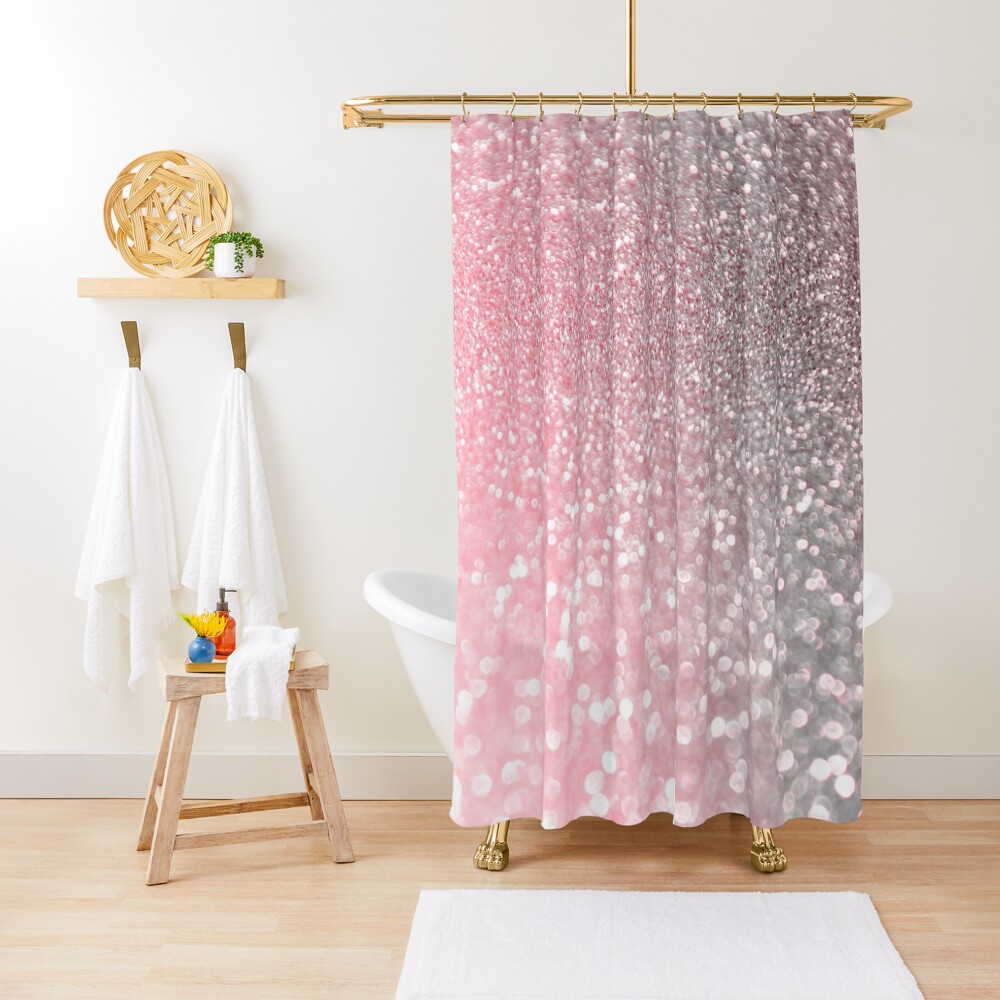 Mermaid Rose Gold Blush Glitter Shower Curtain