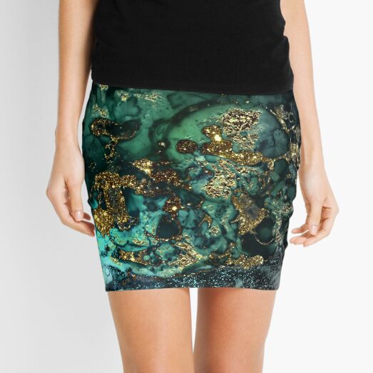 Gold Indigo Malachite Marble Mini Skirt