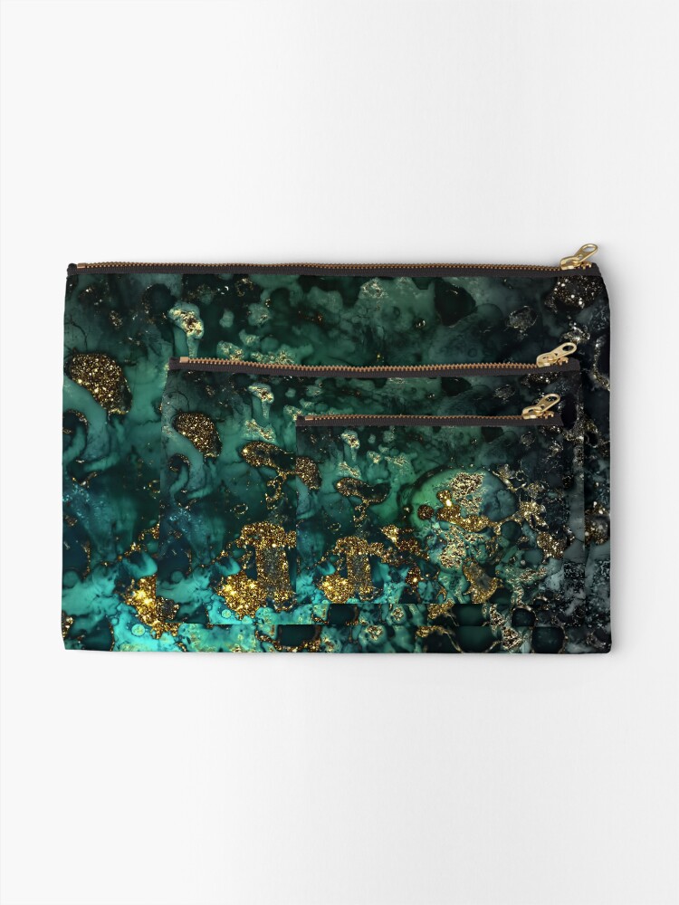 Alternate view of Gold Indigo Malachite Marble Zipper Pouch