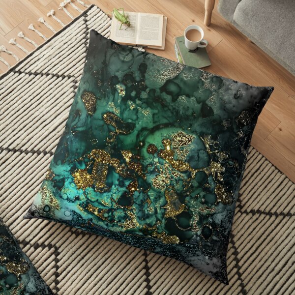 Gold Indigo Faux Malachite Marble Floor Pillow
