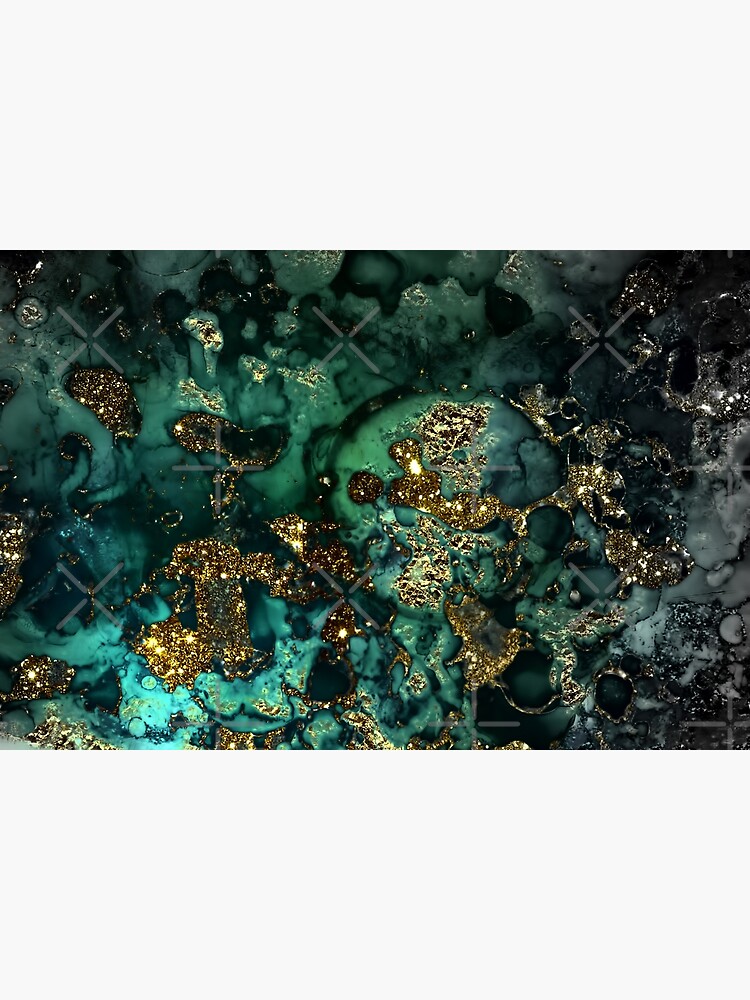 Disover Gold Indigo Faux Malachite Marble | Bath Mat