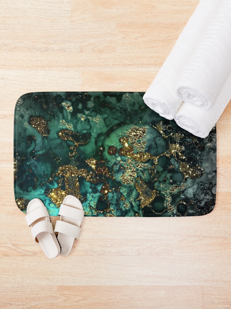 Disover Gold Indigo Faux Malachite Marble | Bath Mat