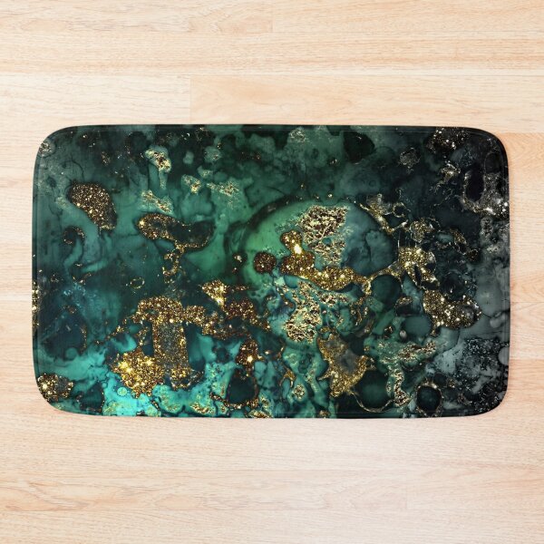 Disover Gold Indigo Faux Malachite Marble | Bath Mat