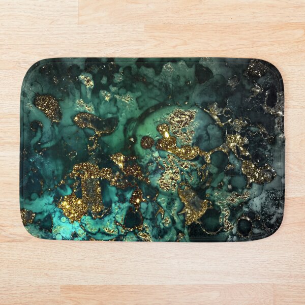 Gold Indigo Malachite Marble Bath Mat