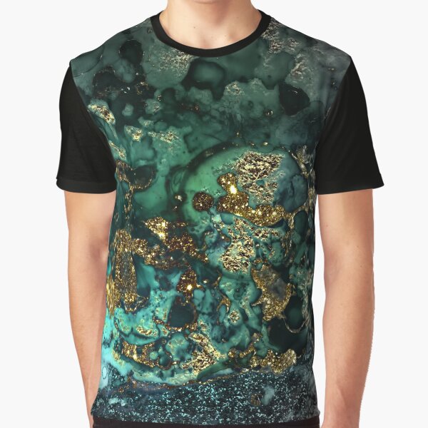 Gold Indigo Malachite Marble Graphic T-Shirt