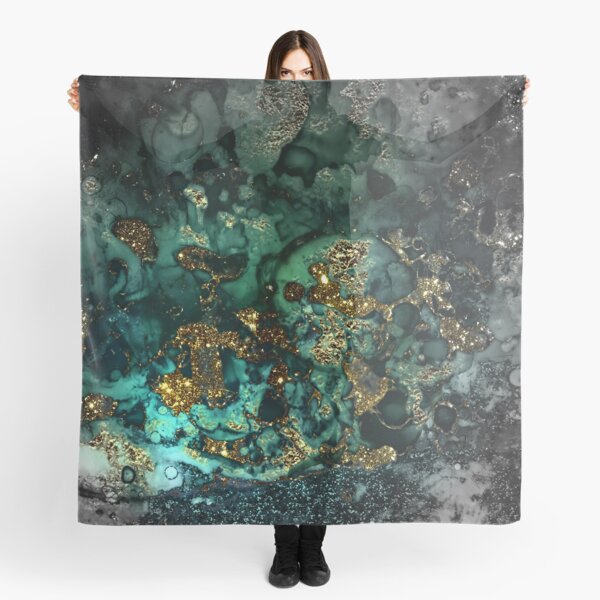 Gold Indigo Faux Malachite Marble Scarf
