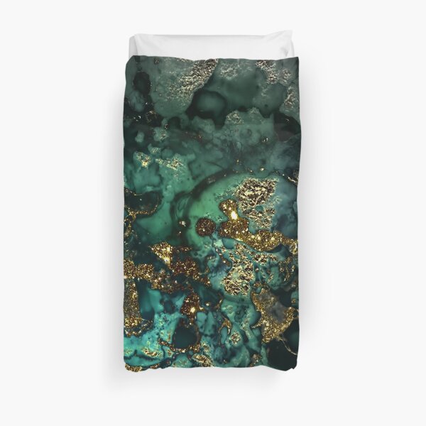 Gold Indigo Malachite Marble Duvet Cover