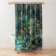 Gold Indigo Malachite Marble Shower Curtain