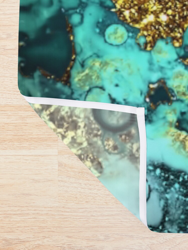 Alternate view of Gold Indigo Malachite Marble Shower Curtain