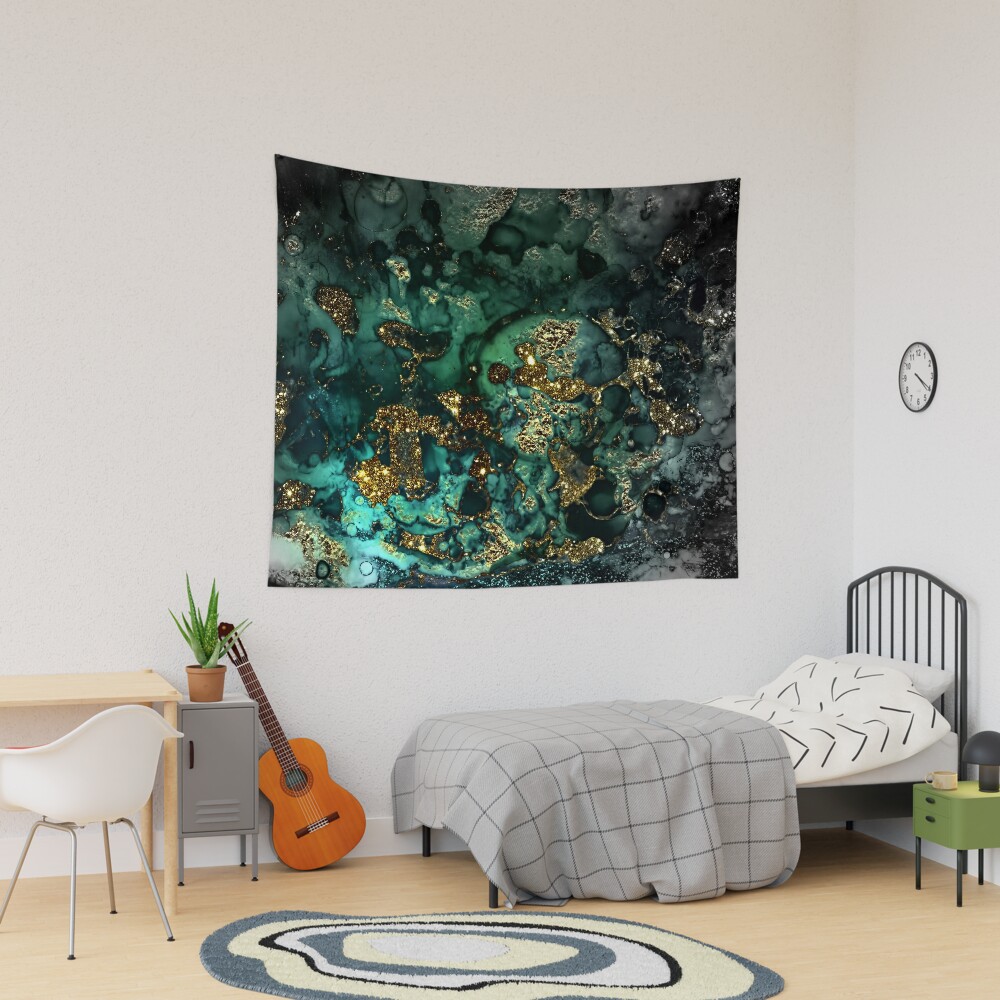 Disover Gold Indigo Faux Malachite Marble | Tapestry