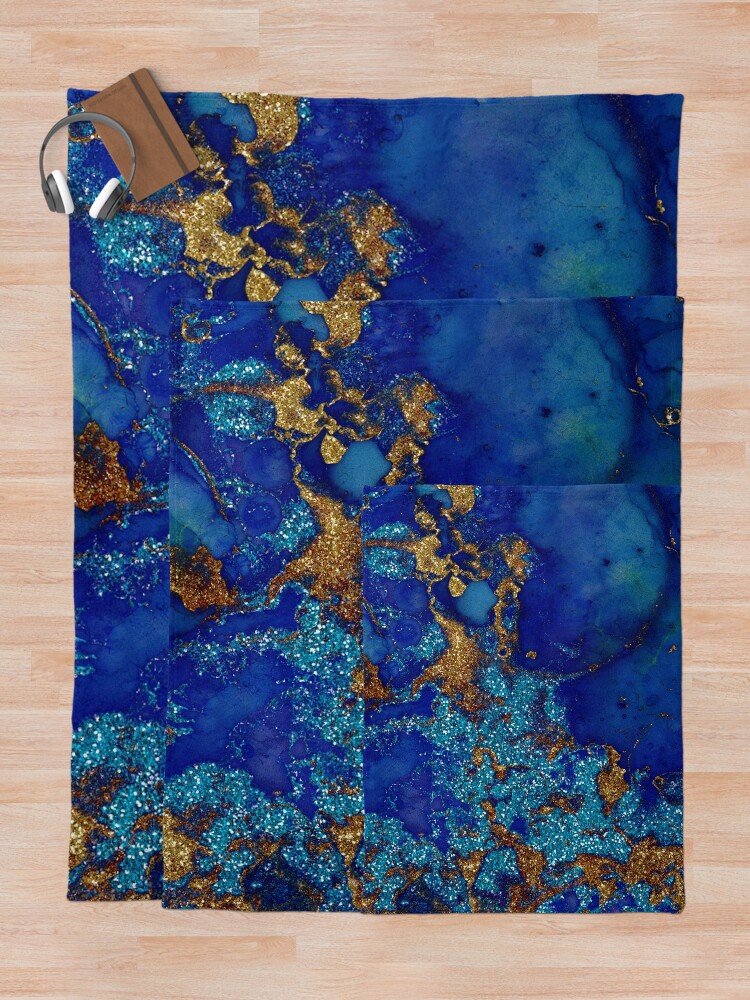 Alternate view of Gold Indigo Blue Malachite Marble Throw Blanket