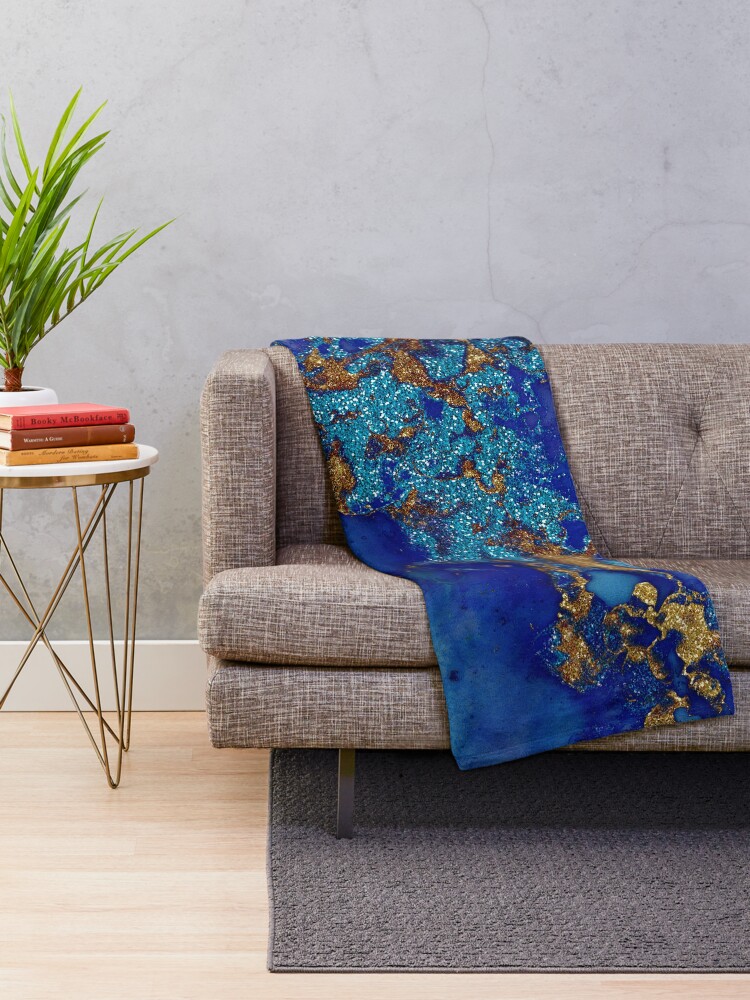 Alternate view of Gold Indigo Blue Malachite Marble Throw Blanket