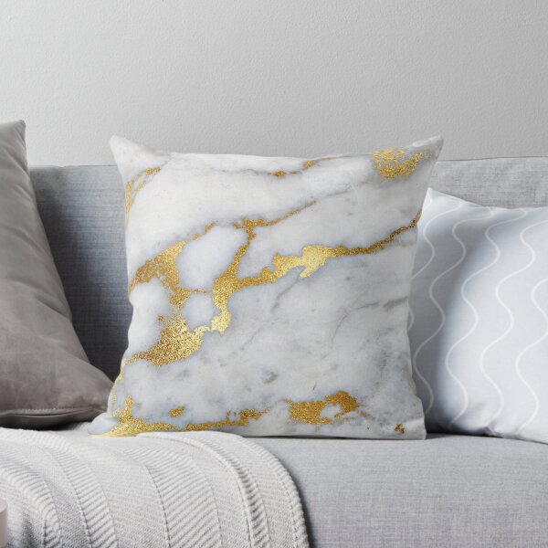 Gold Sparkle Veined Marble Throw Pillow
