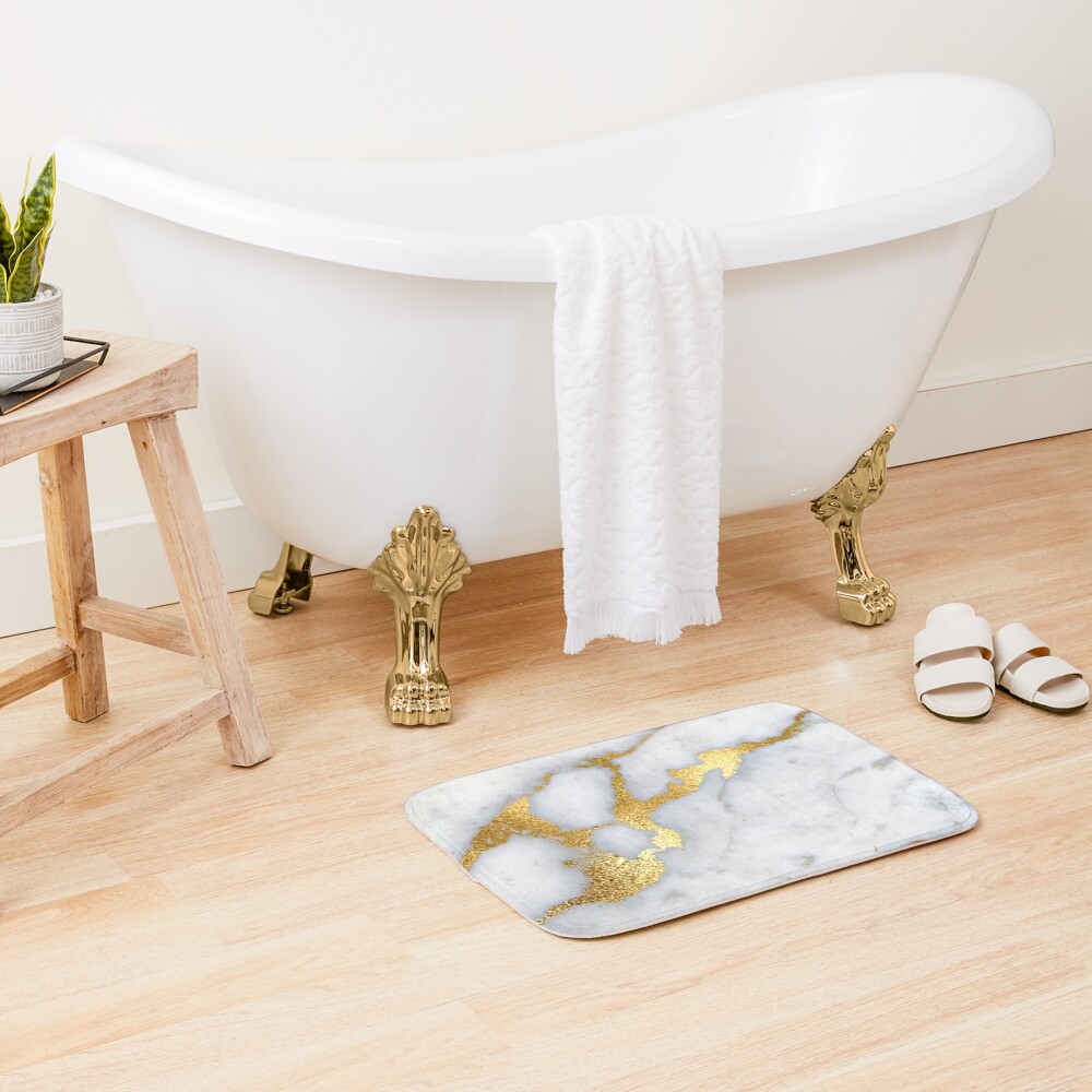 Gold Sparkle Veined Marble Bath Mat