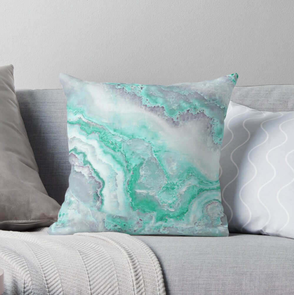 Luxury Mermaid Green Agate Marble Geode Gem Throw Pillow