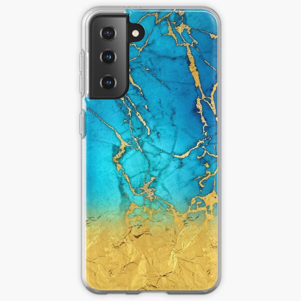 Teal Blue Marble and Gold Glitter Samsung Galaxy Soft Case