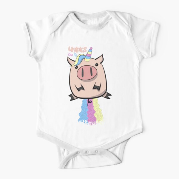 Unipig Unicorn Pigs Can Fly Short Sleeve Baby One-Piece