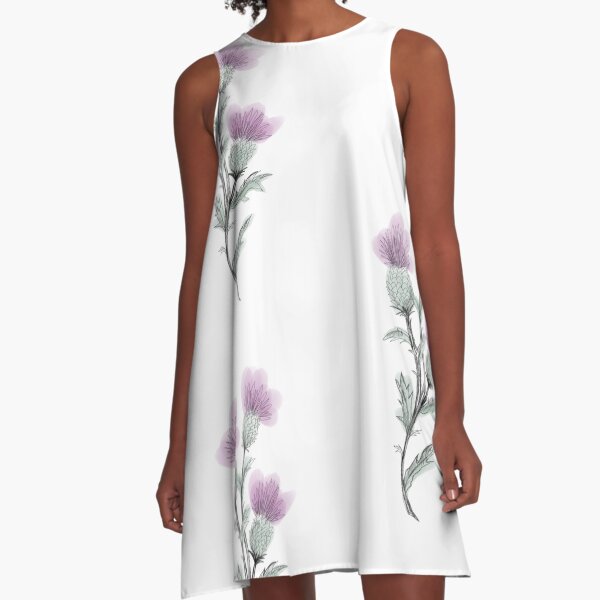Watercolor Thistle A-Line Dress