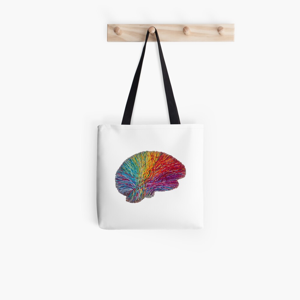 White Matter Brain - Embroidered Look - Rainbow Brain Tote Bag