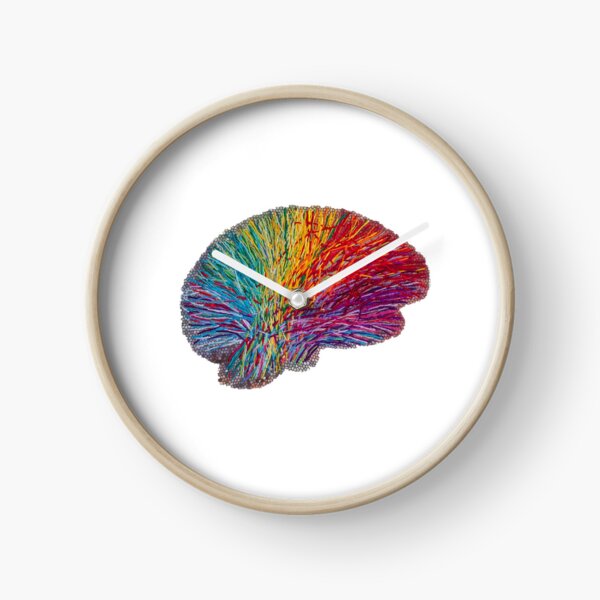 White Matter Brain - Embroidered Look - Rainbow Brain Clock