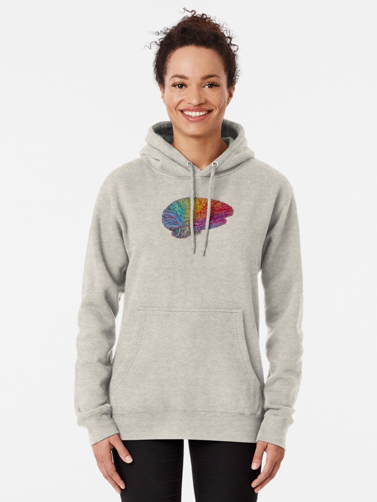 Alternate view of White Matter Brain - Embroidered Look - Rainbow Brain Pullover Hoodie