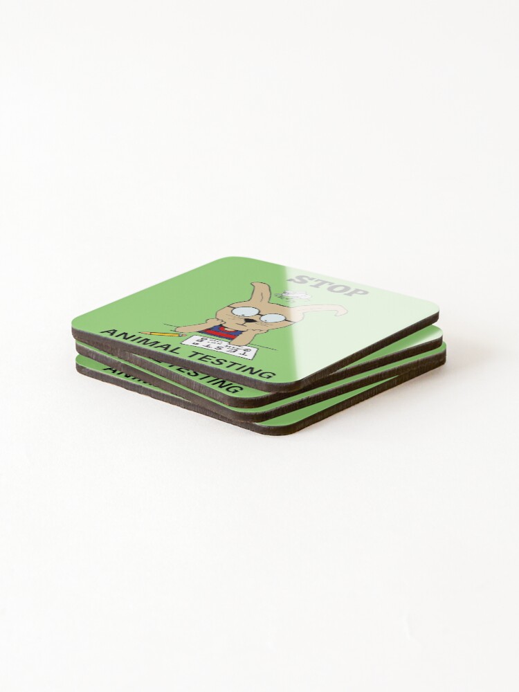 Thumbnail 4 of 5, Coasters (Set of 4), Stop Animal Testing Rabbit designed and sold by mairebertnick.