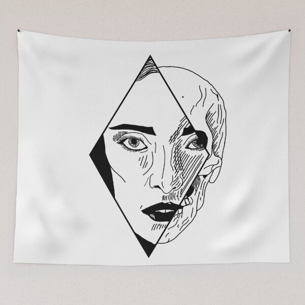 Aperçu de l'œuvre Portrait de crâne féminin | Lignework numérique / Illustration de blackwork créée et vendue par LeadBlackLines.