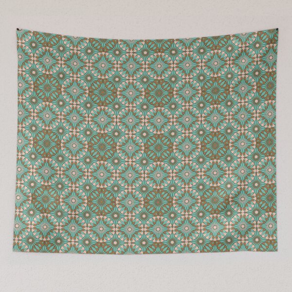 Item preview, Spanish Tile - Entwined - Pink and Bronze on Turquoise designed and sold by MerryMakewell.
