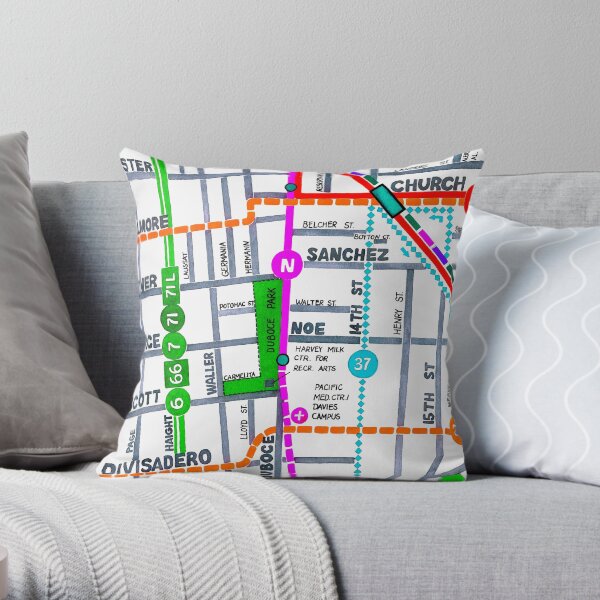 San Francisco map - Duboce Park Throw Pillow