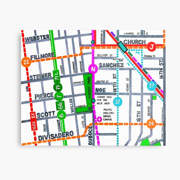 San Francisco map - Duboce Park Metal Print