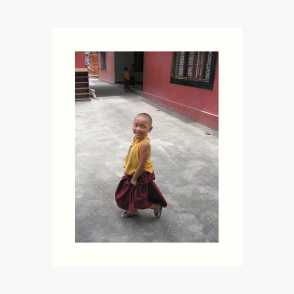 dancing by. young tibetan monk - india Art Print